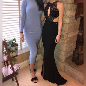Clarisse - Black Cutout Sexy Prom Dress with Red Slit. Size - 1/2